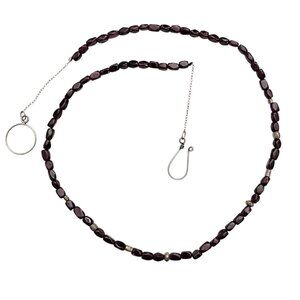 Garnet Bead Necklace, Sterling Clasp, 21" Long